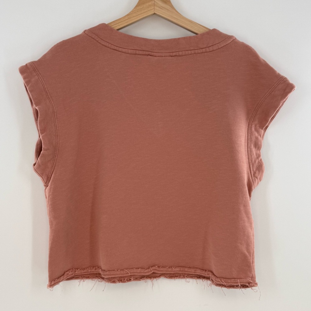 Anthropologie Maeve V-Neck Cropped Sweatshirt Tea Rose Size Medium - Picture 2 of 7